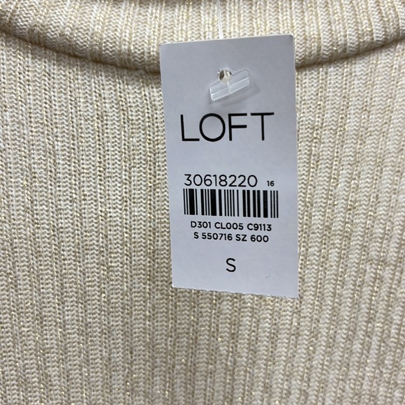 LOFT Cream Gold Knit Puff Sleeve Knit Top S - Picture 5 of 7